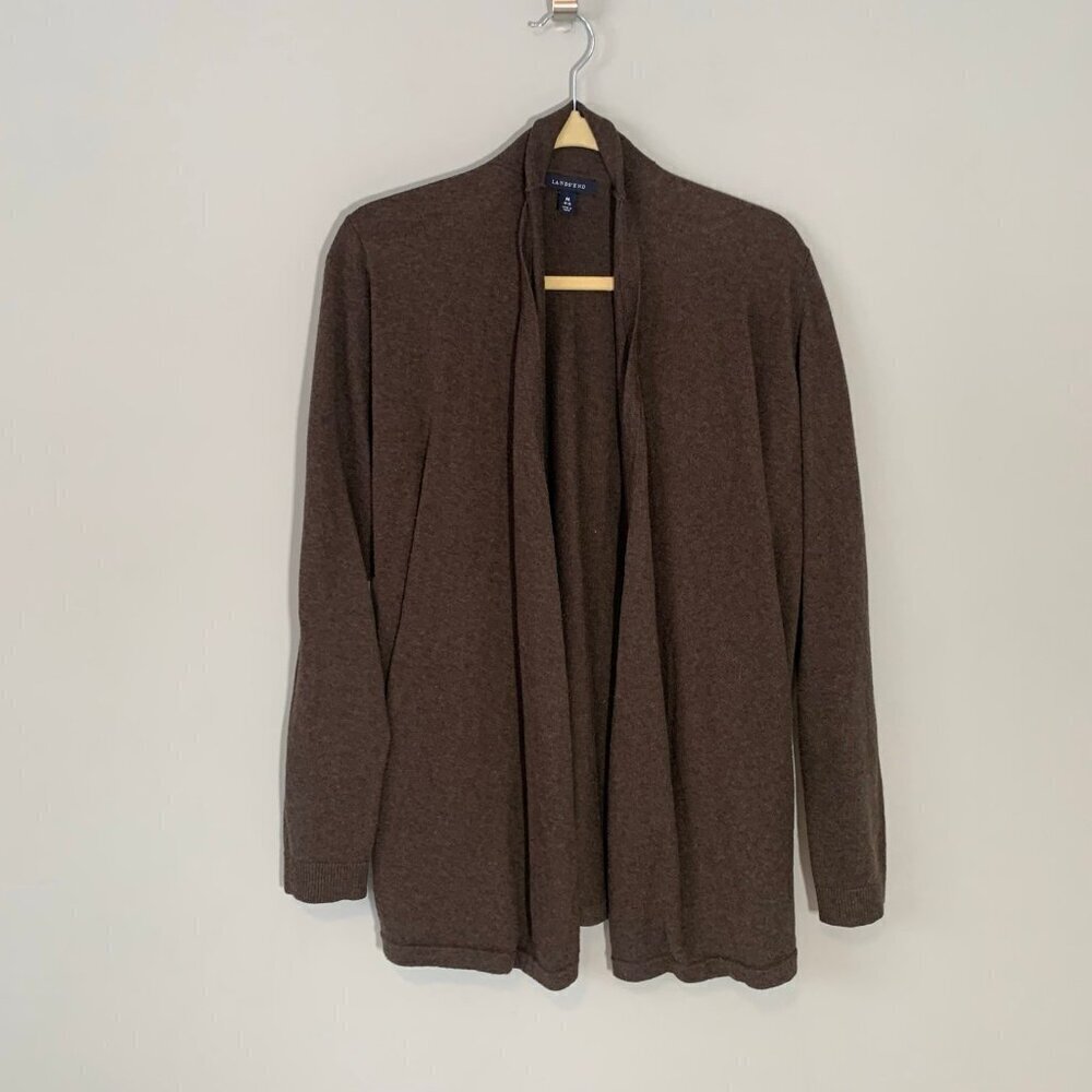 Lands' End Cardigan Women Medium Brown‎ Cotton Cashmere Open Front Shawl